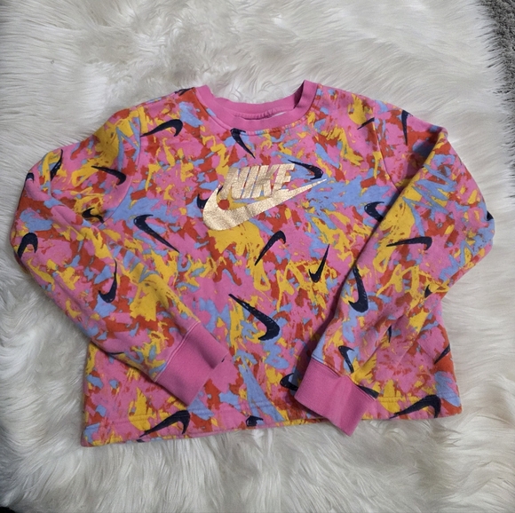 Nike Other - Nike Pink Kids Sweatshirt with Gold Logo and Multicolor Print